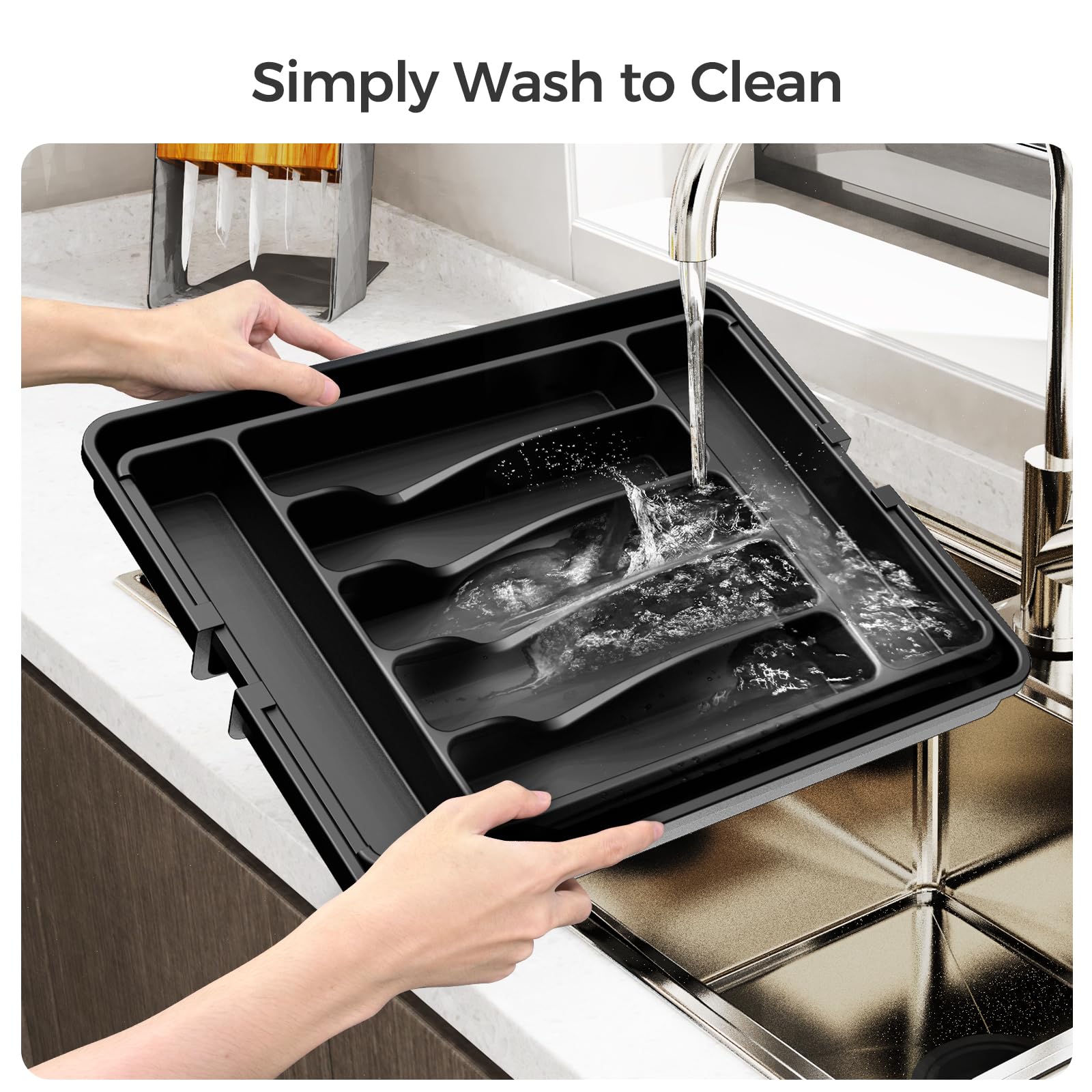 Expandable Kitchen Drawer Organizer, Black