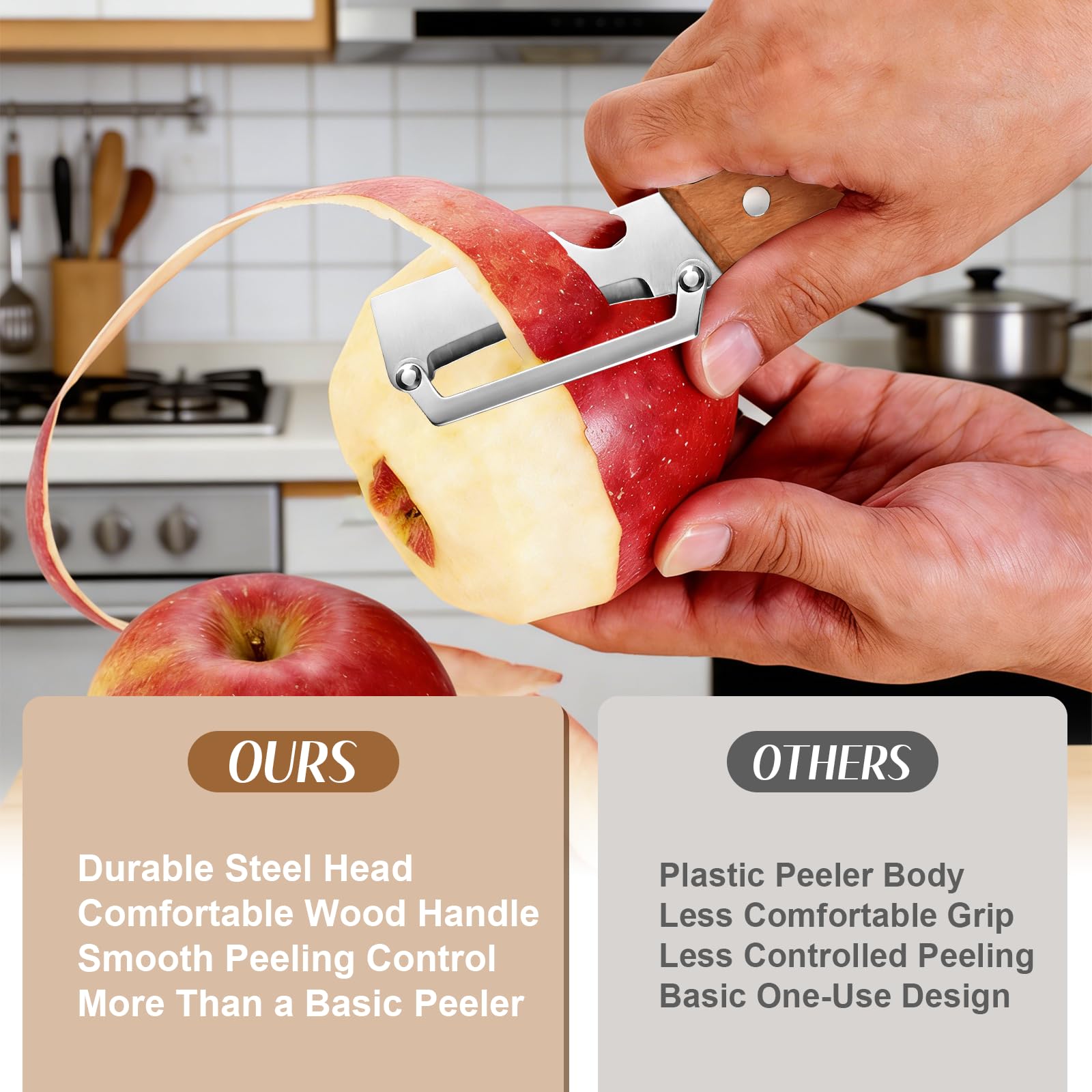 Premium Vegetable Peeler with Wood Handle and Bottle Opener