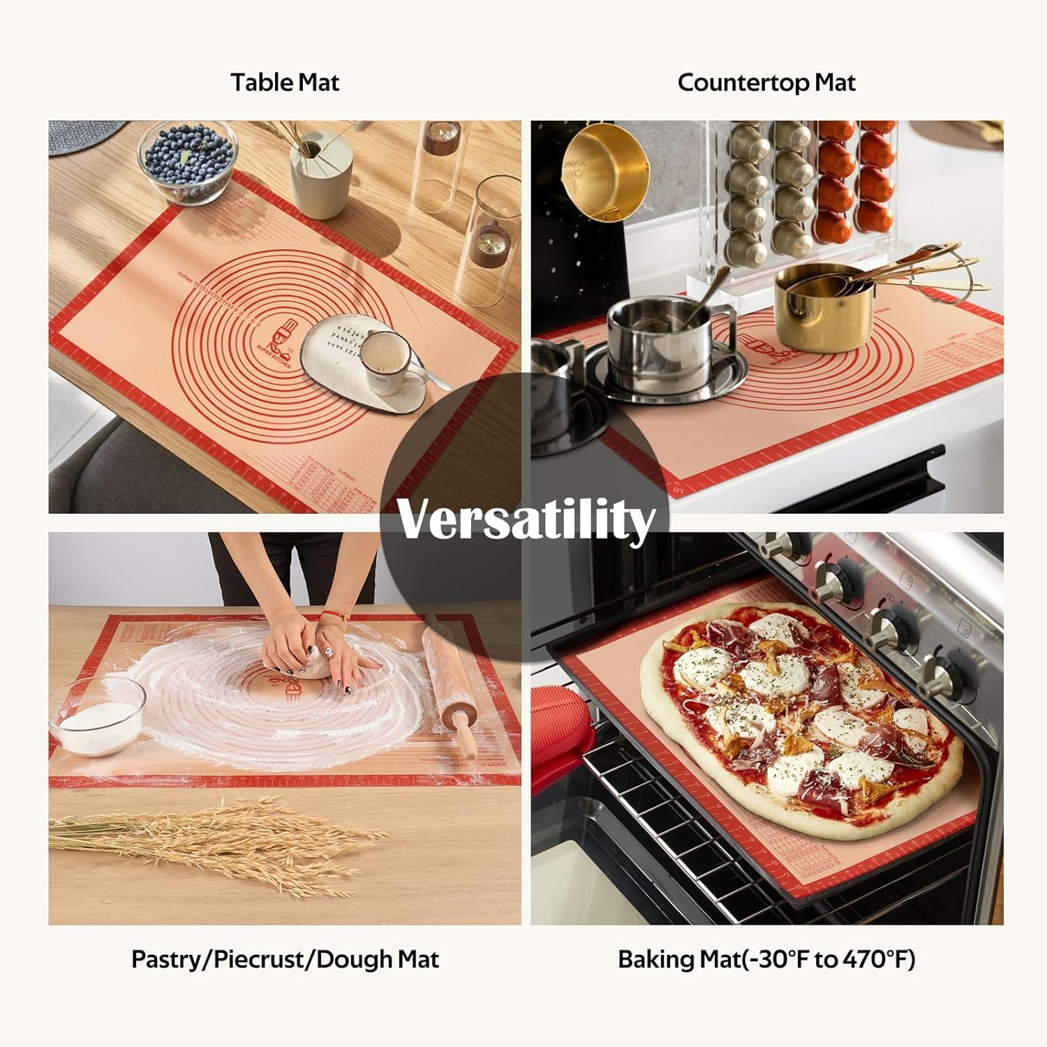 Extra Large Non-slip Silicone Pastry Mat with Measurements, 28'' x 20''