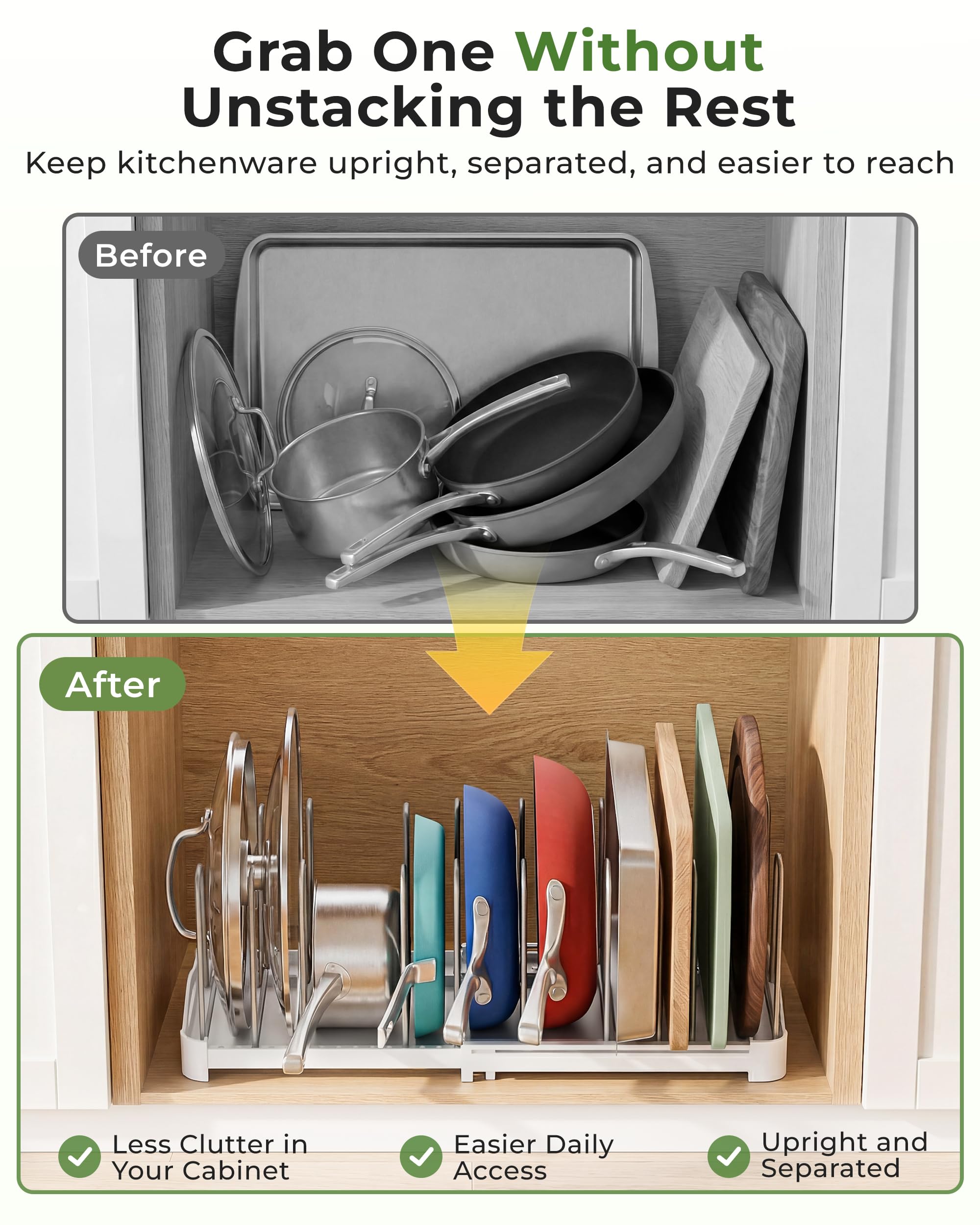 Extendable Kitchen Organizer for Bakeware and Lids