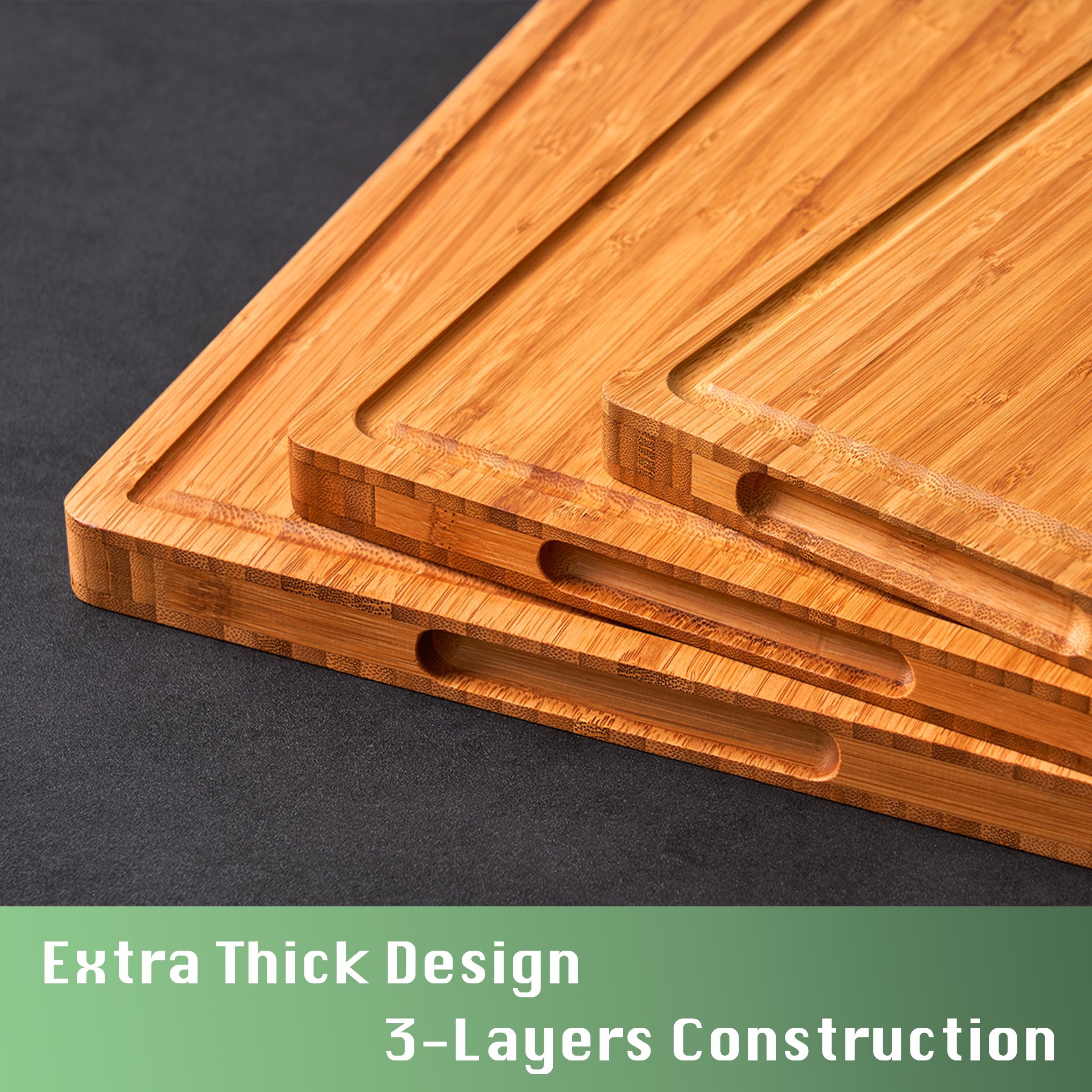 Premium Bamboo Cutting Board with Juice Grooves and Handles