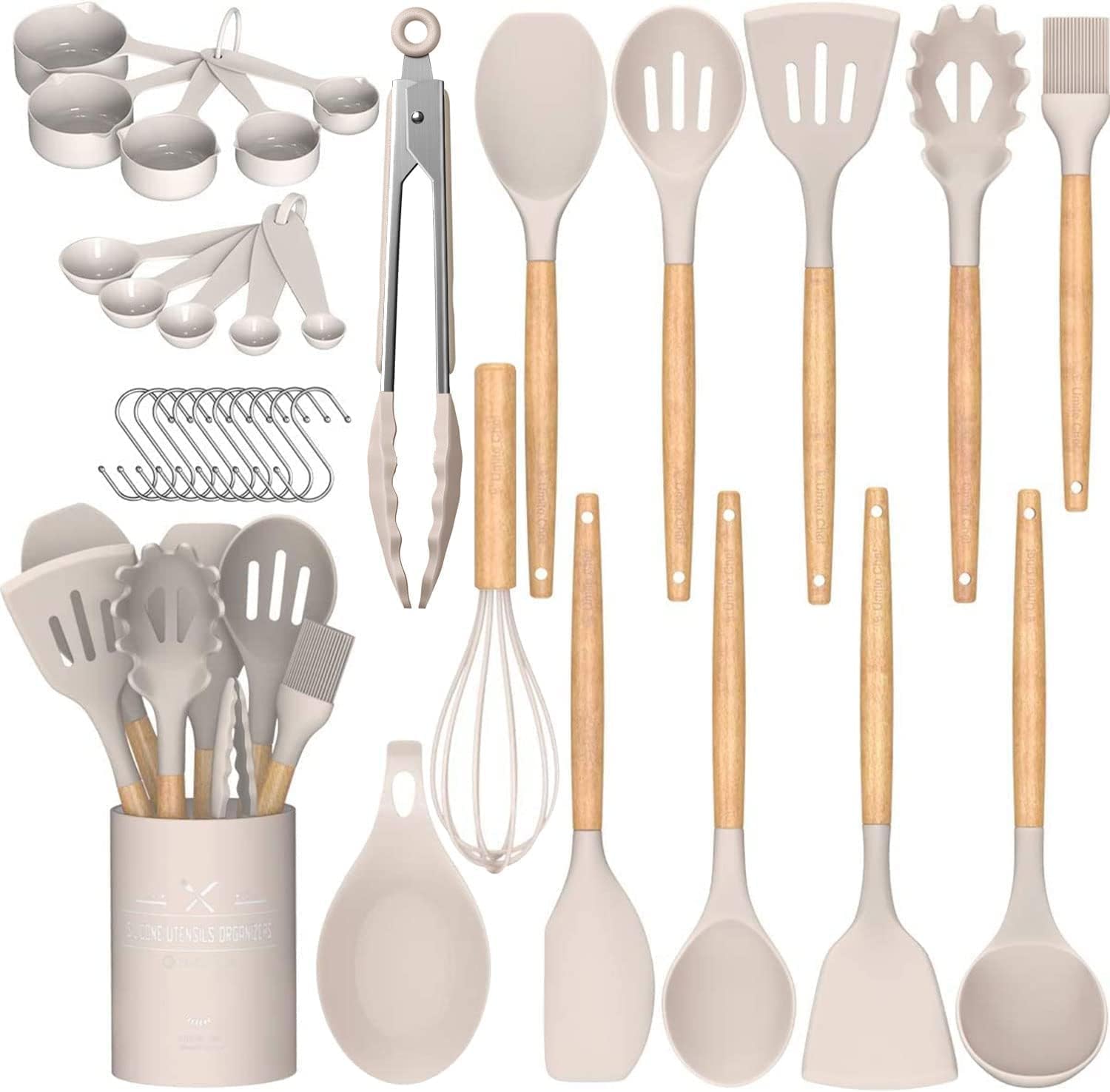 Elegant Silicone & Wood Kitchen Utensil Set with Holder