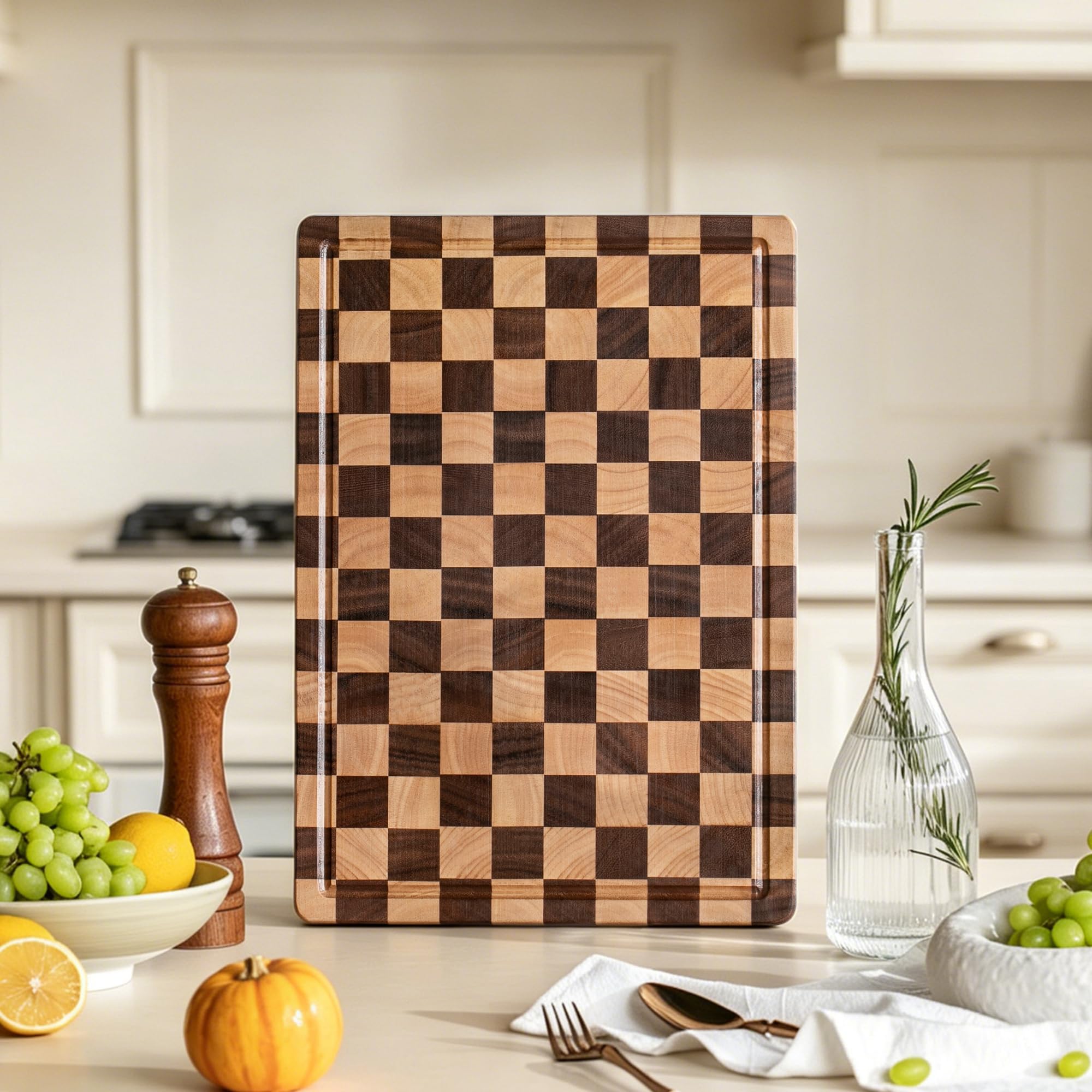 Acacia Wood Cutting Board with Juice Groove and Handles