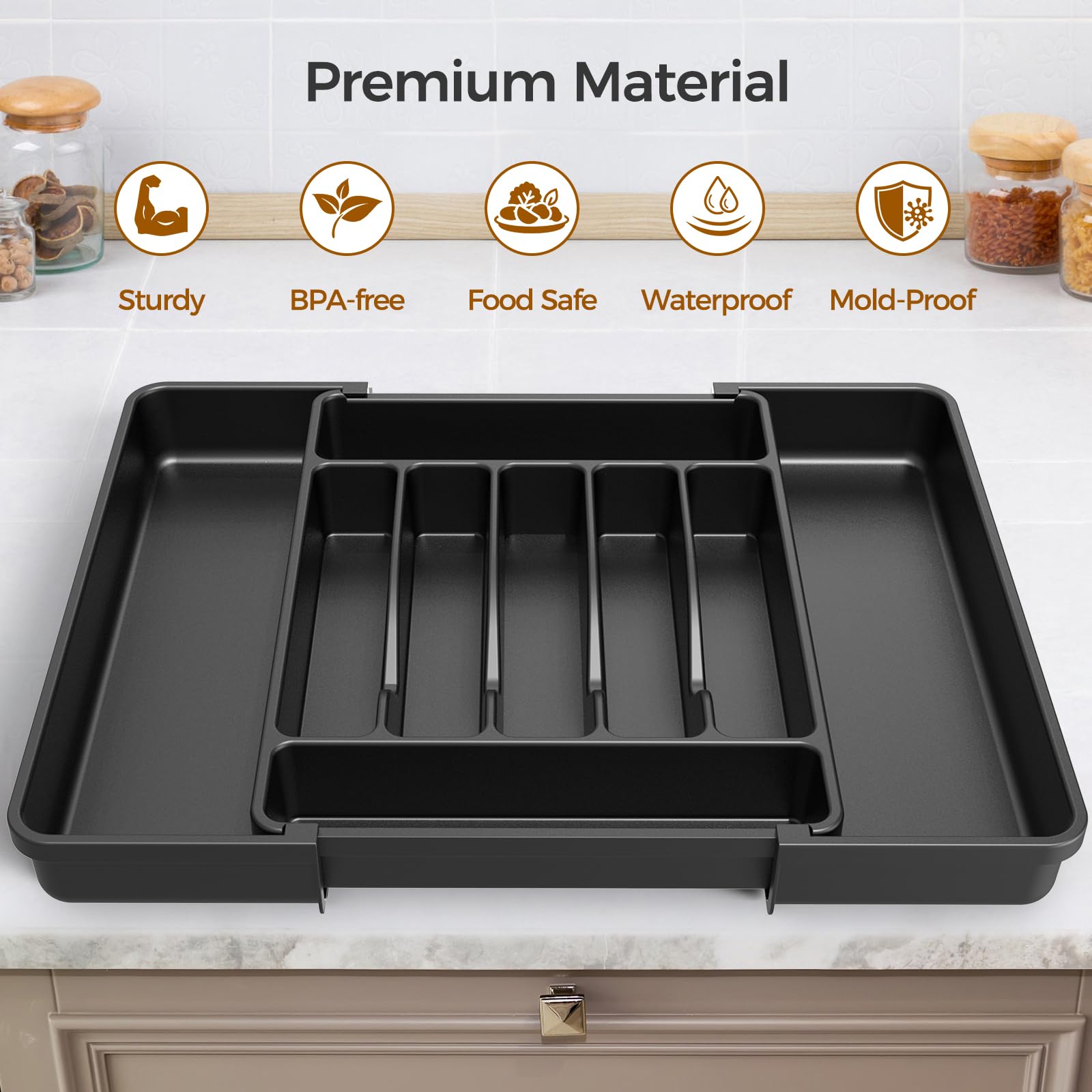 Expandable Kitchen Drawer Organizer, Black