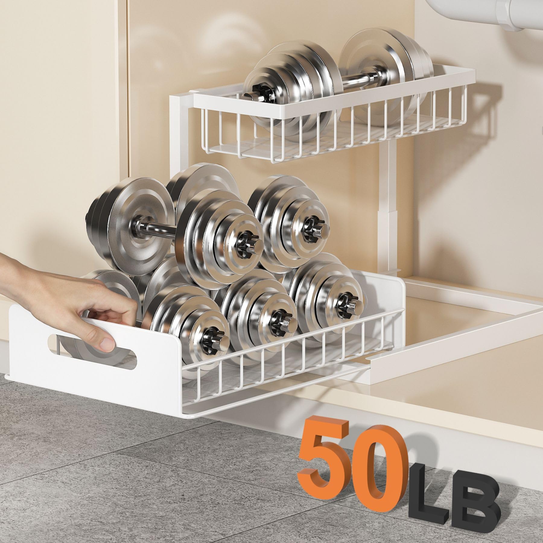 Two-Tier L-Shaped Pull-Out Under Sink Cabinet Organizer