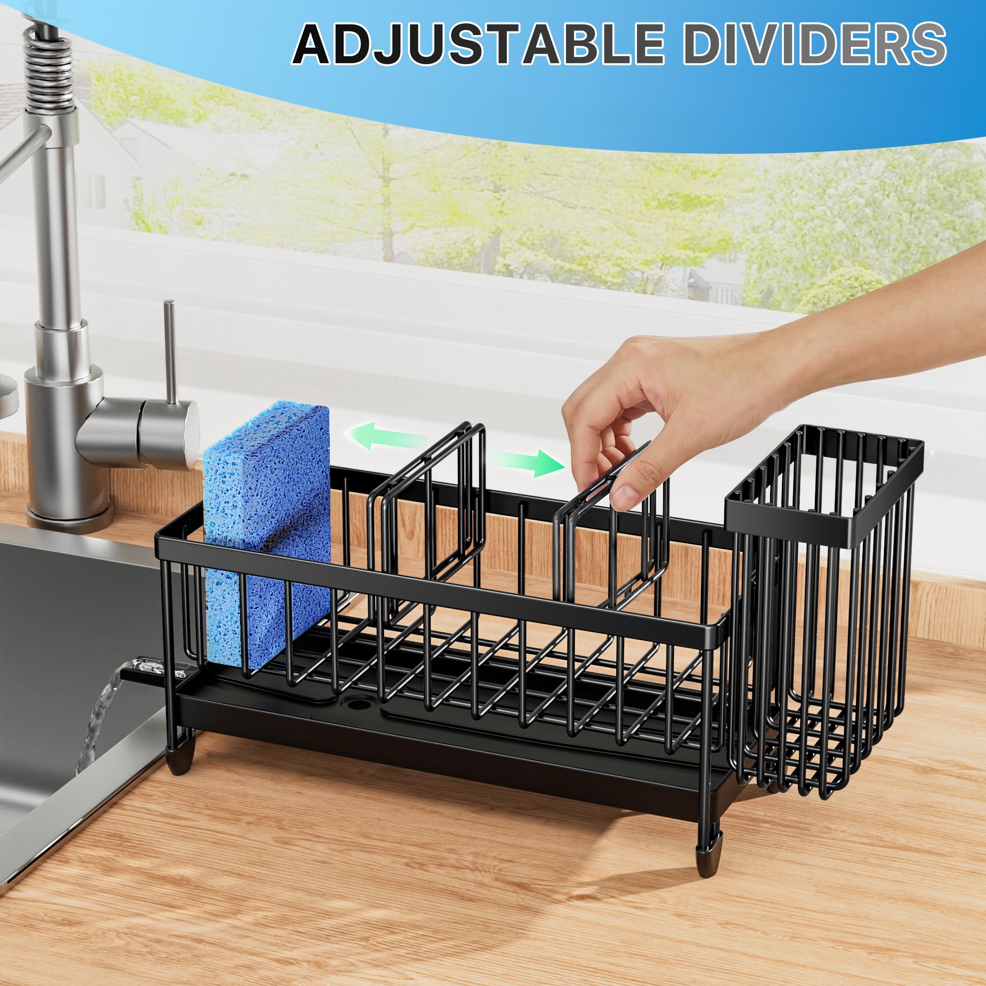 Premium Stainless Steel Sink Caddy with Brush Holder