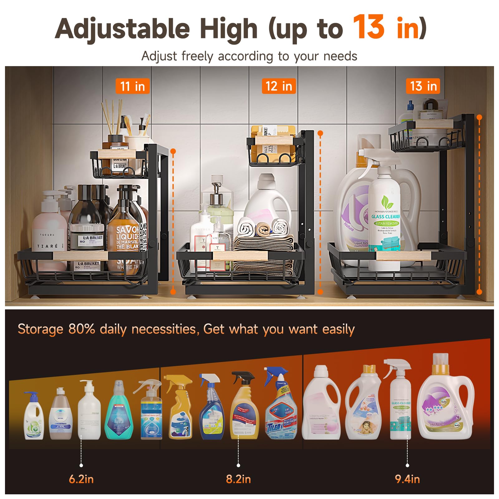 Height-Adjustable Two-Tier Under Sink Organizer
