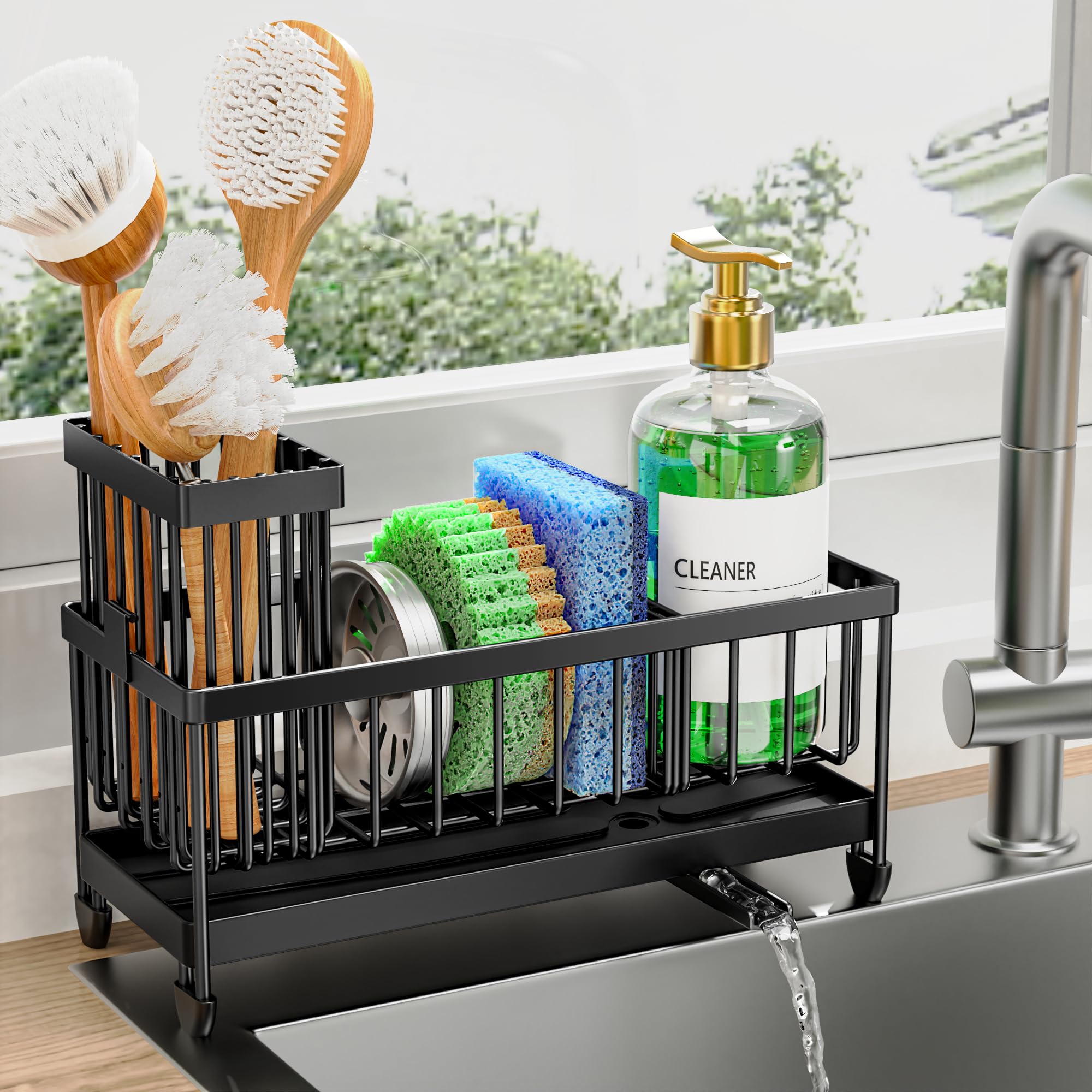 Premium Stainless Steel Sink Caddy with Brush Holder