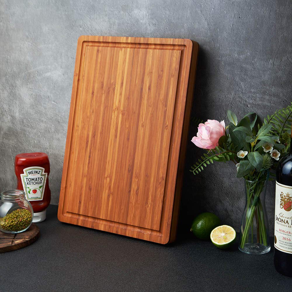 Premium Bamboo Cutting Board with Juice Grooves and Handles