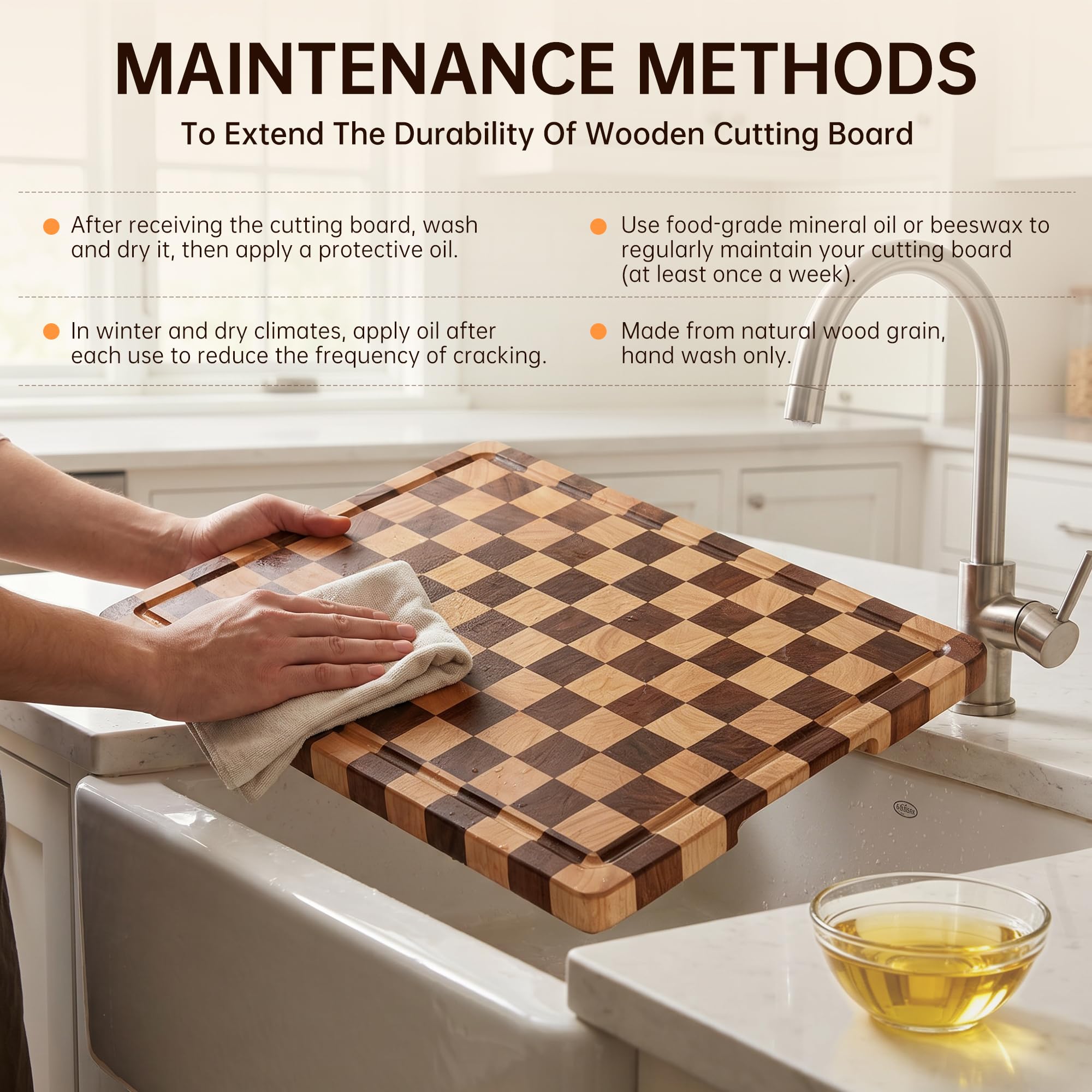 Acacia Wood Cutting Board with Juice Groove and Handles