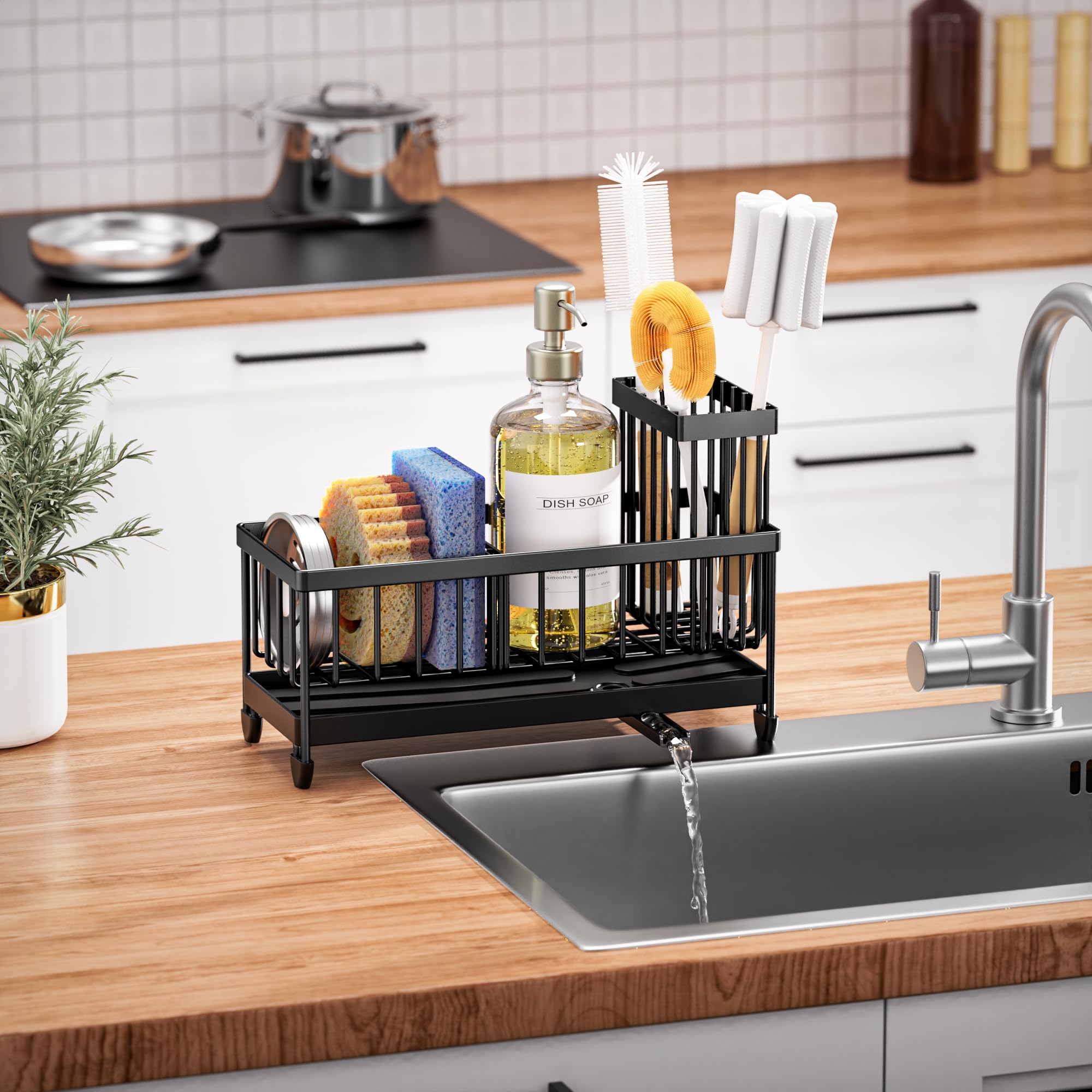 Premium Stainless Steel Sink Caddy with Brush Holder