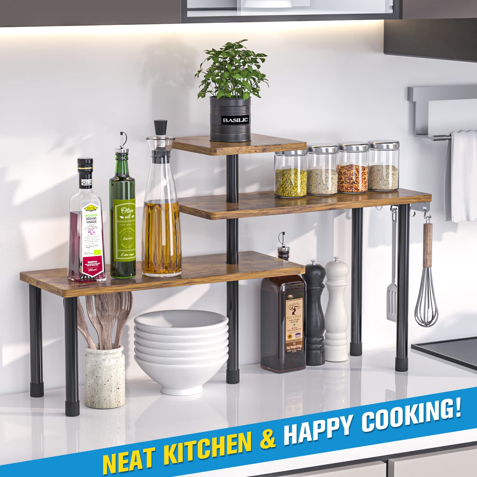 Rustic Brown 3-Tier Corner Countertop Shelf