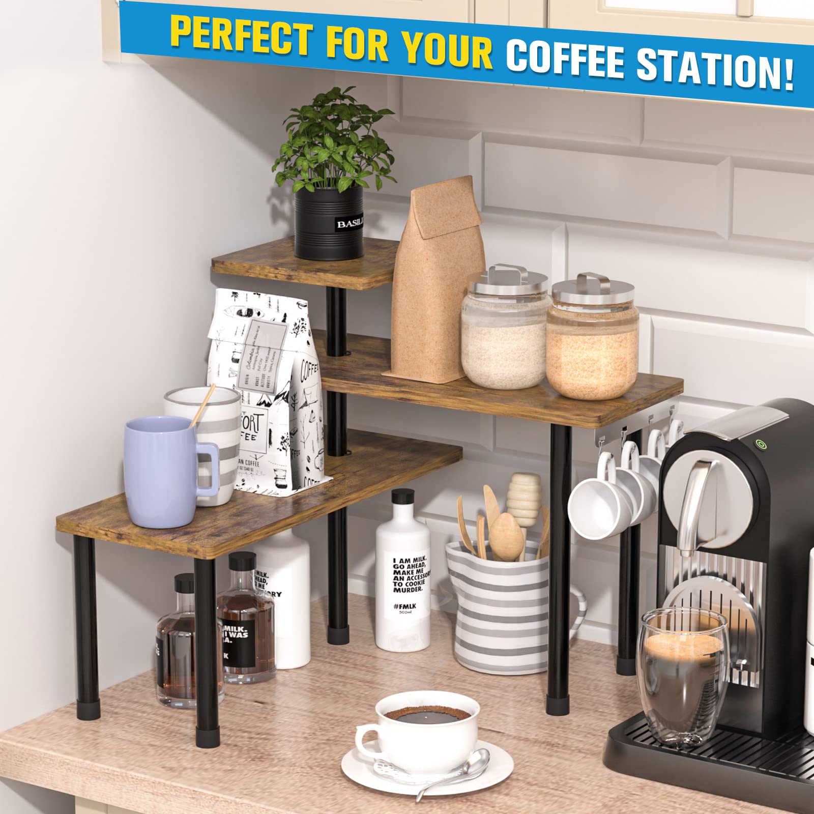 Rustic Brown 3-Tier Corner Countertop Shelf