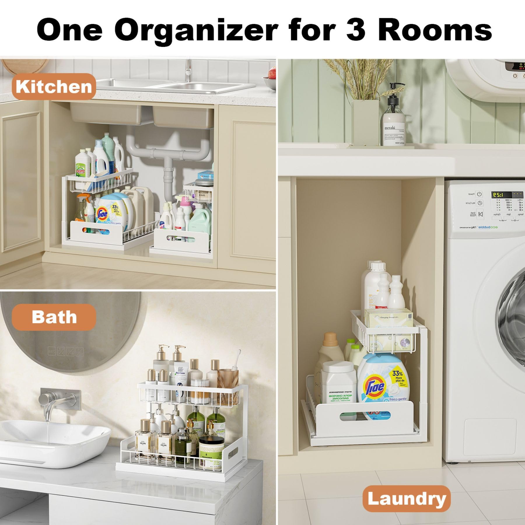 Two-Tier L-Shaped Pull-Out Under Sink Cabinet Organizer