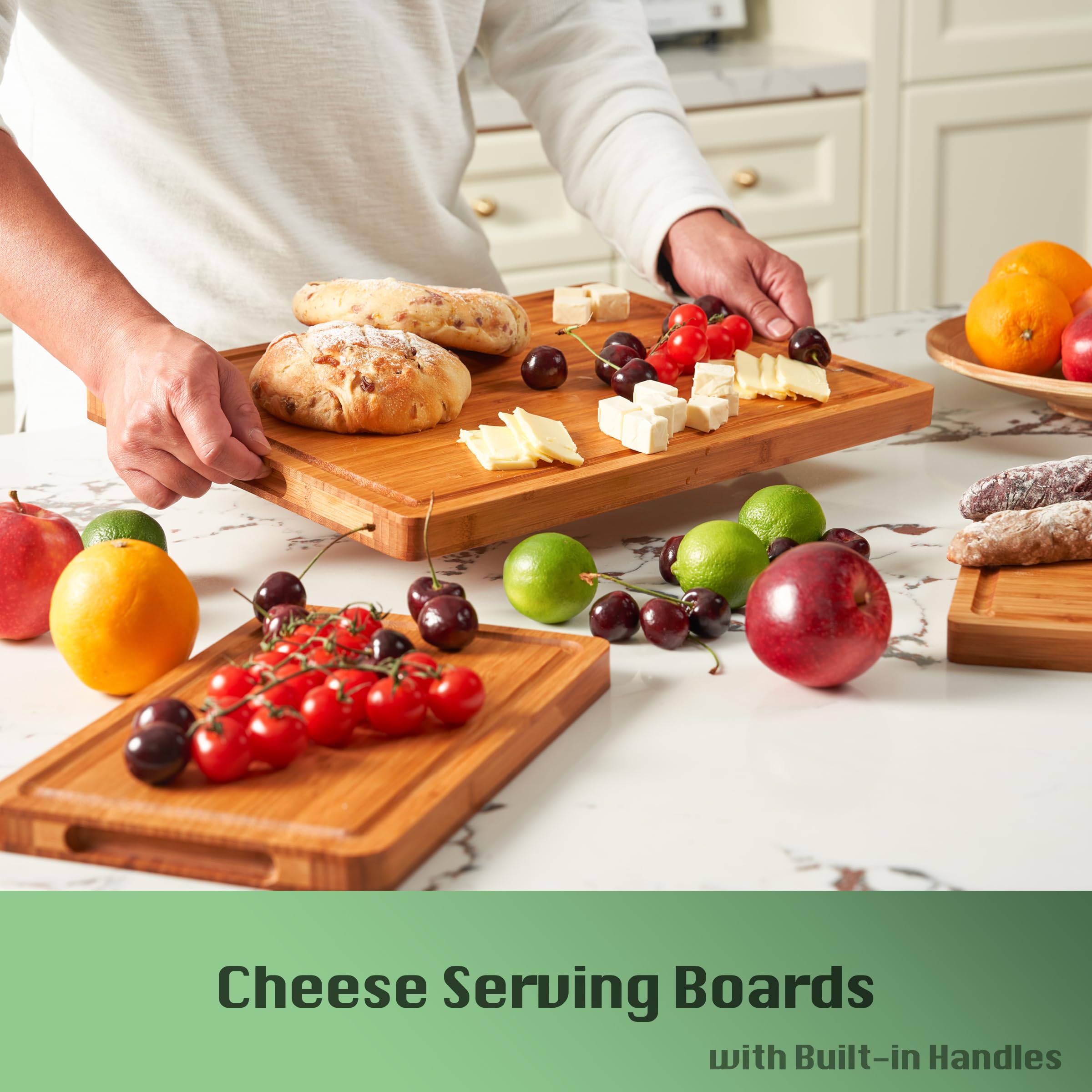 Premium Bamboo Cutting Board with Juice Grooves and Handles