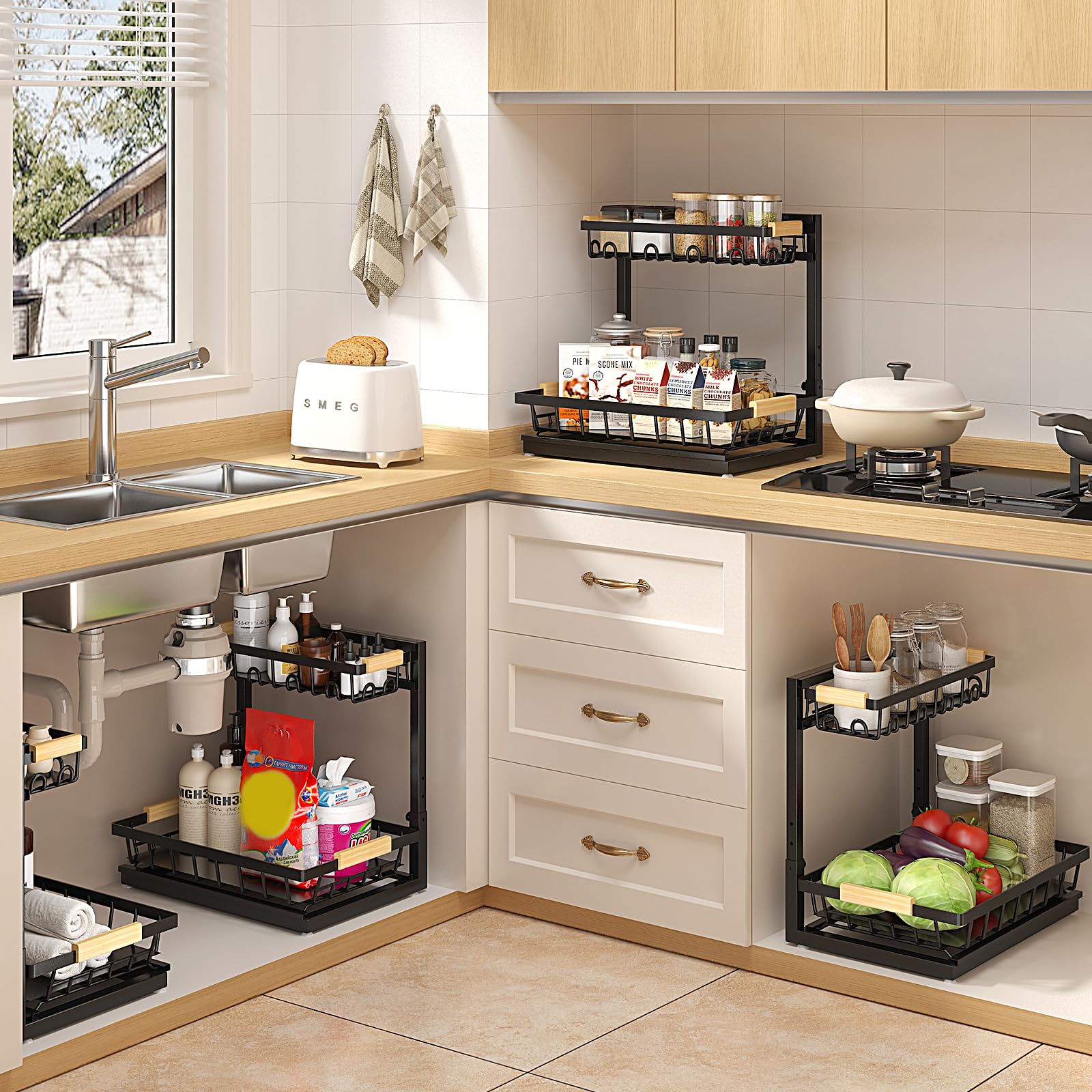 Height-Adjustable Two-Tier Under Sink Organizer