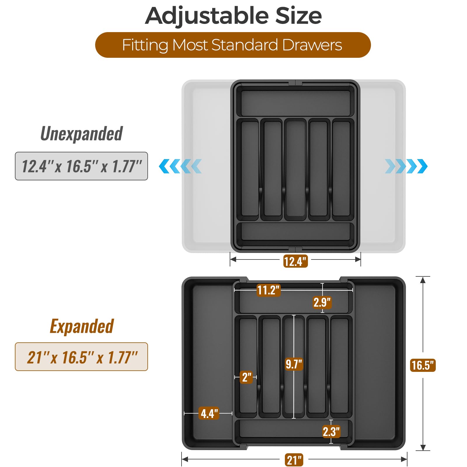 Expandable Kitchen Drawer Organizer, Black