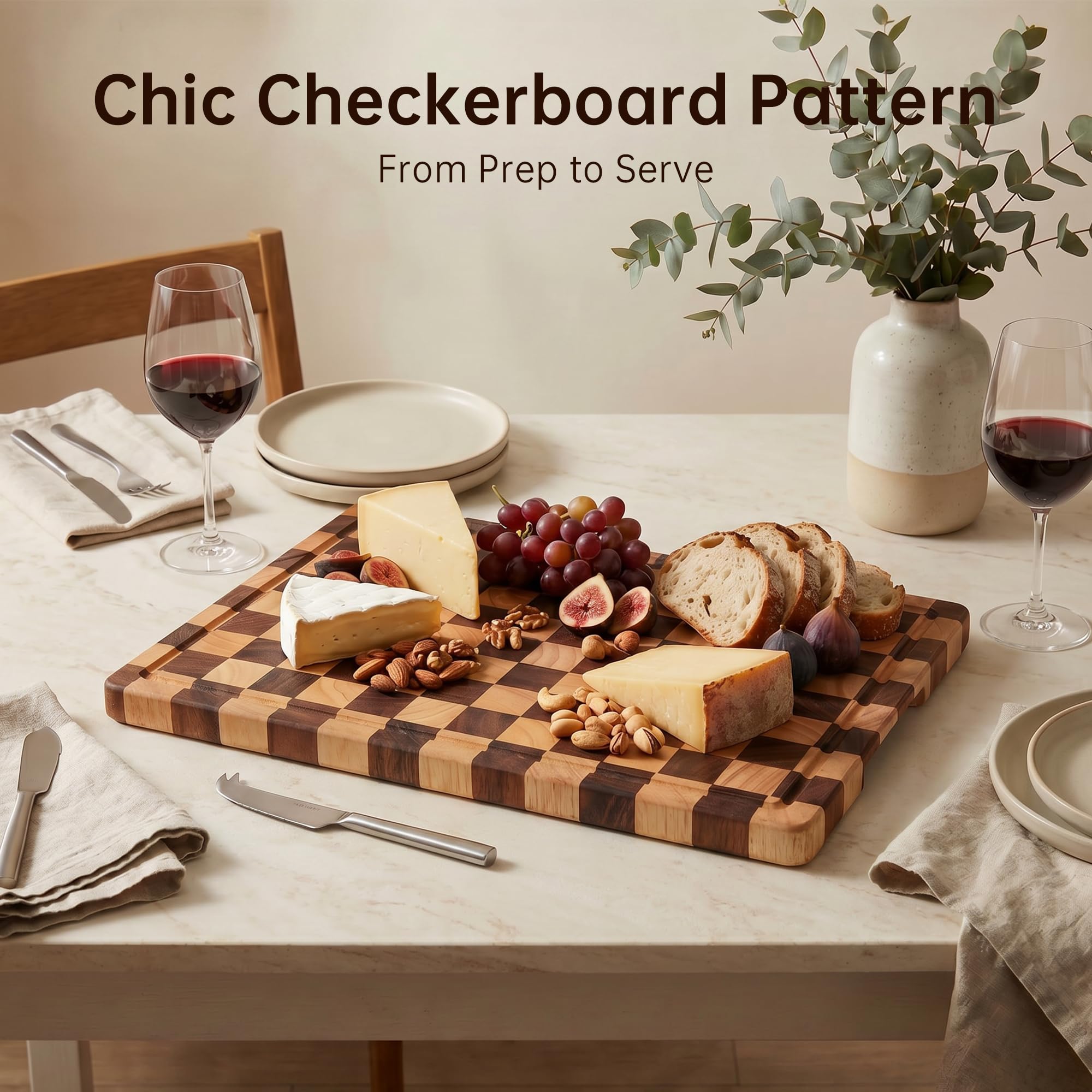 Acacia Wood Cutting Board with Juice Groove and Handles