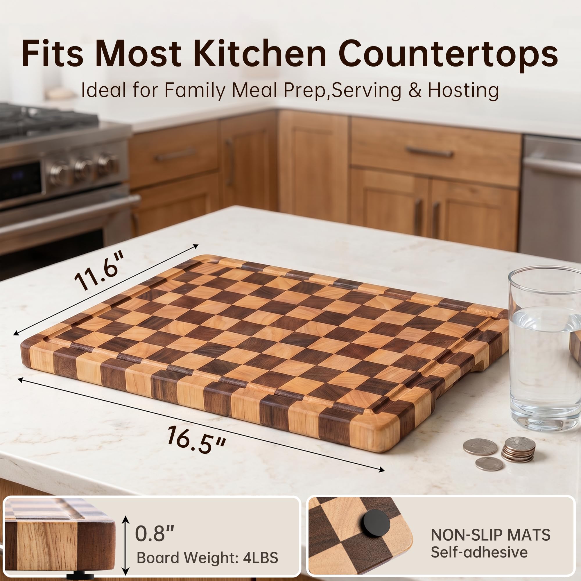 Acacia Wood Cutting Board with Juice Groove and Handles
