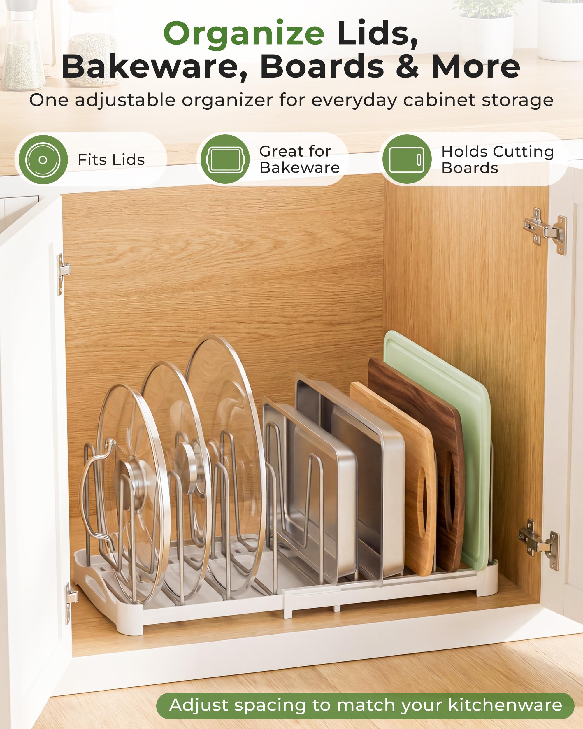 Extendable Kitchen Organizer for Bakeware and Lids