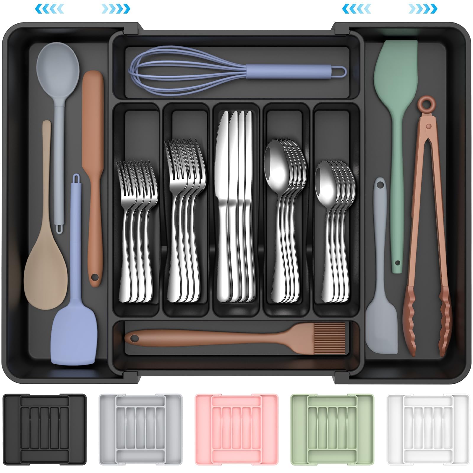 Expandable Kitchen Drawer Organizer, Black