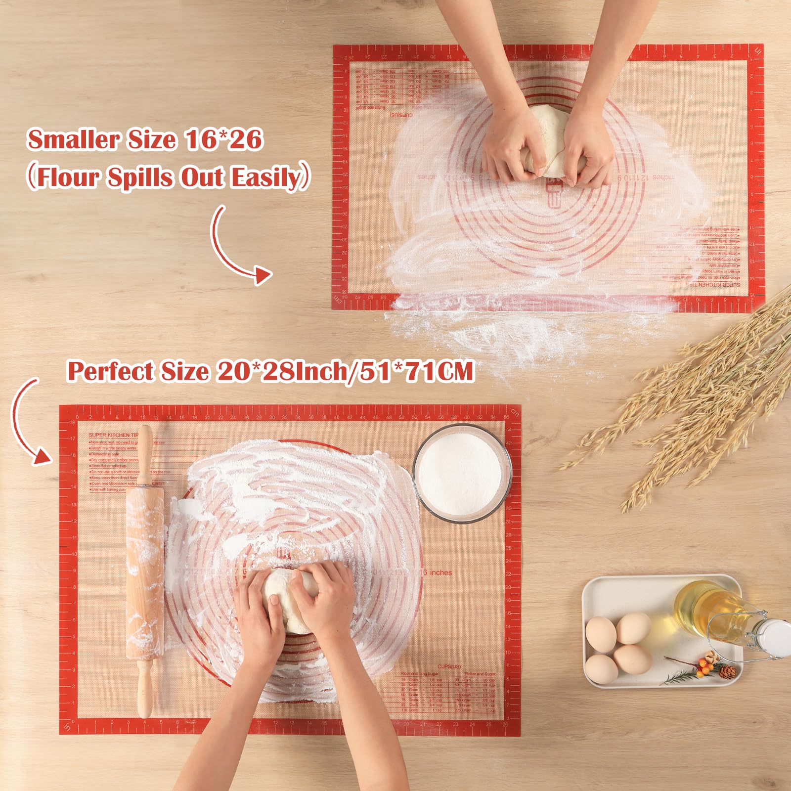 Extra Large Non-slip Silicone Pastry Mat with Measurements, 28'' x 20''