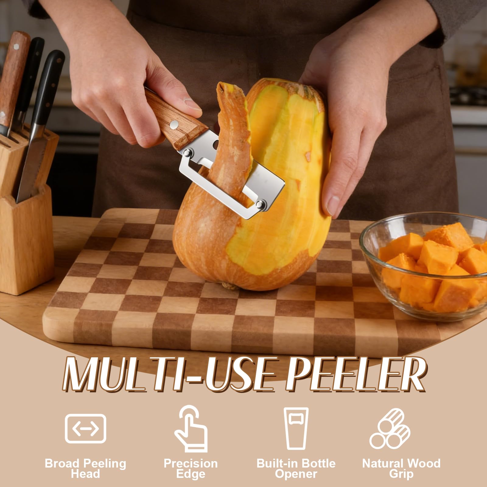 Premium Vegetable Peeler with Wood Handle and Bottle Opener