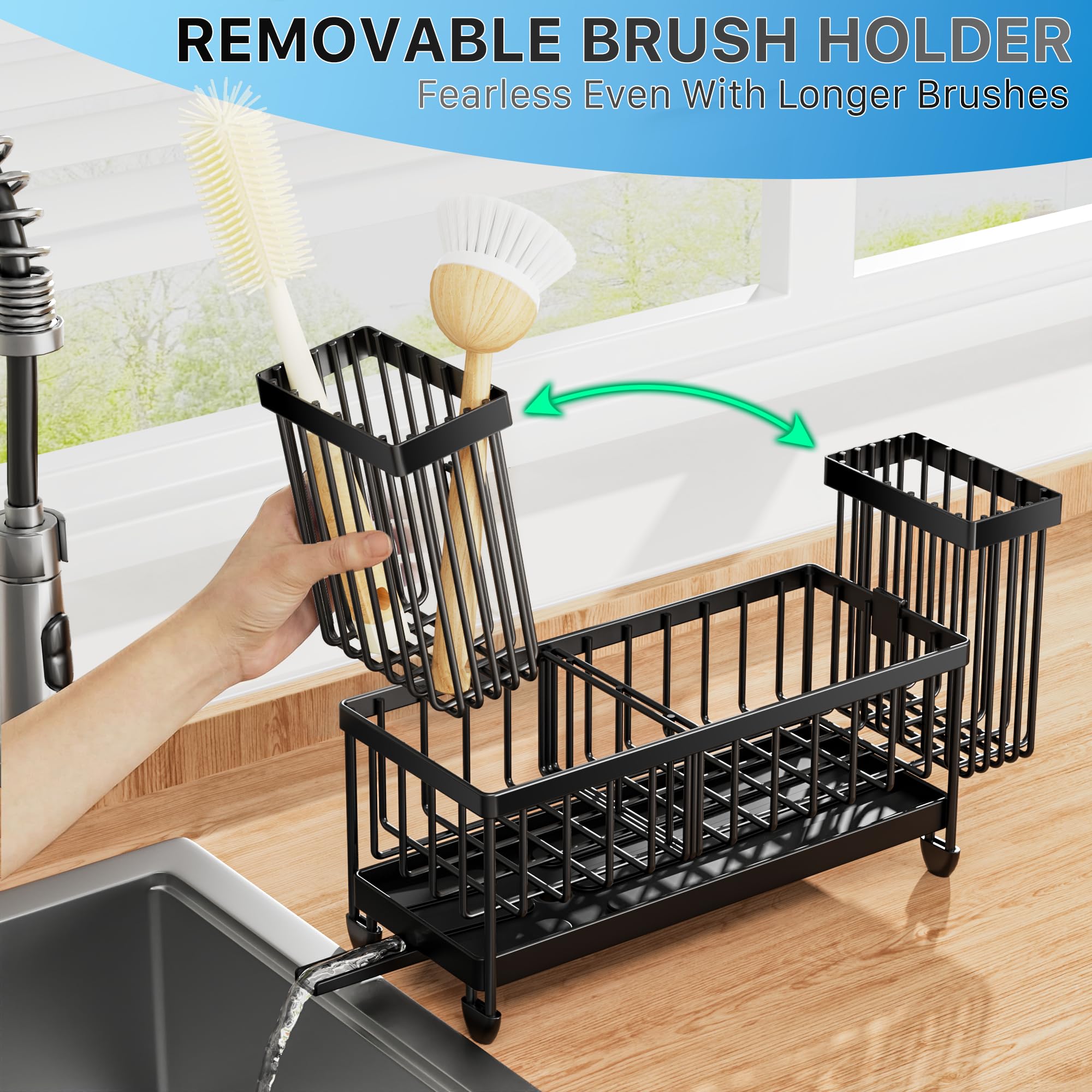 Premium Stainless Steel Sink Caddy with Brush Holder