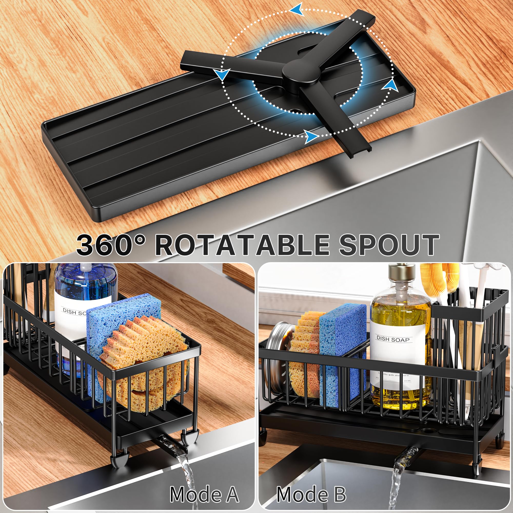Premium Stainless Steel Sink Caddy with Brush Holder