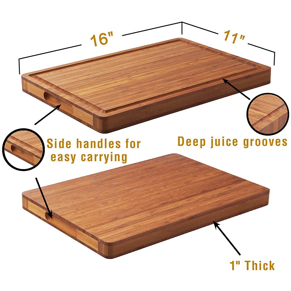 Premium Bamboo Cutting Board with Juice Grooves and Handles