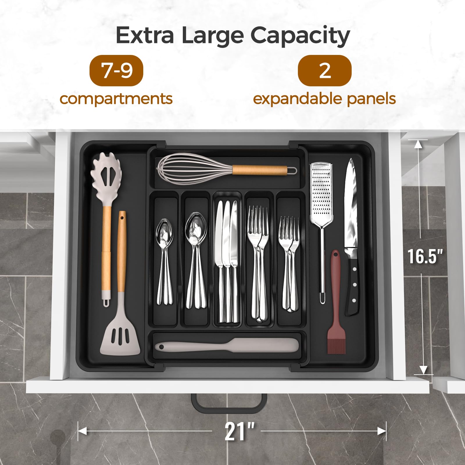 Expandable Kitchen Drawer Organizer, Black