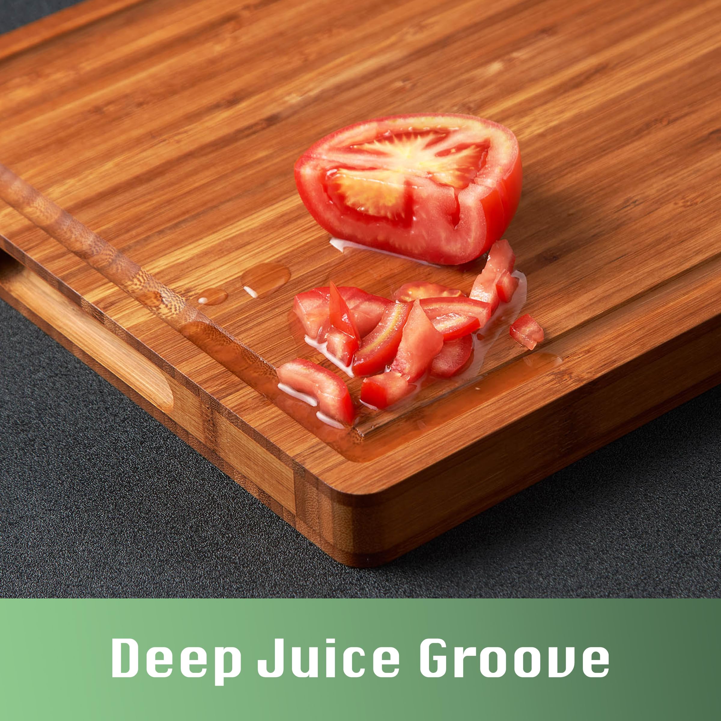Premium Bamboo Cutting Board with Juice Grooves and Handles