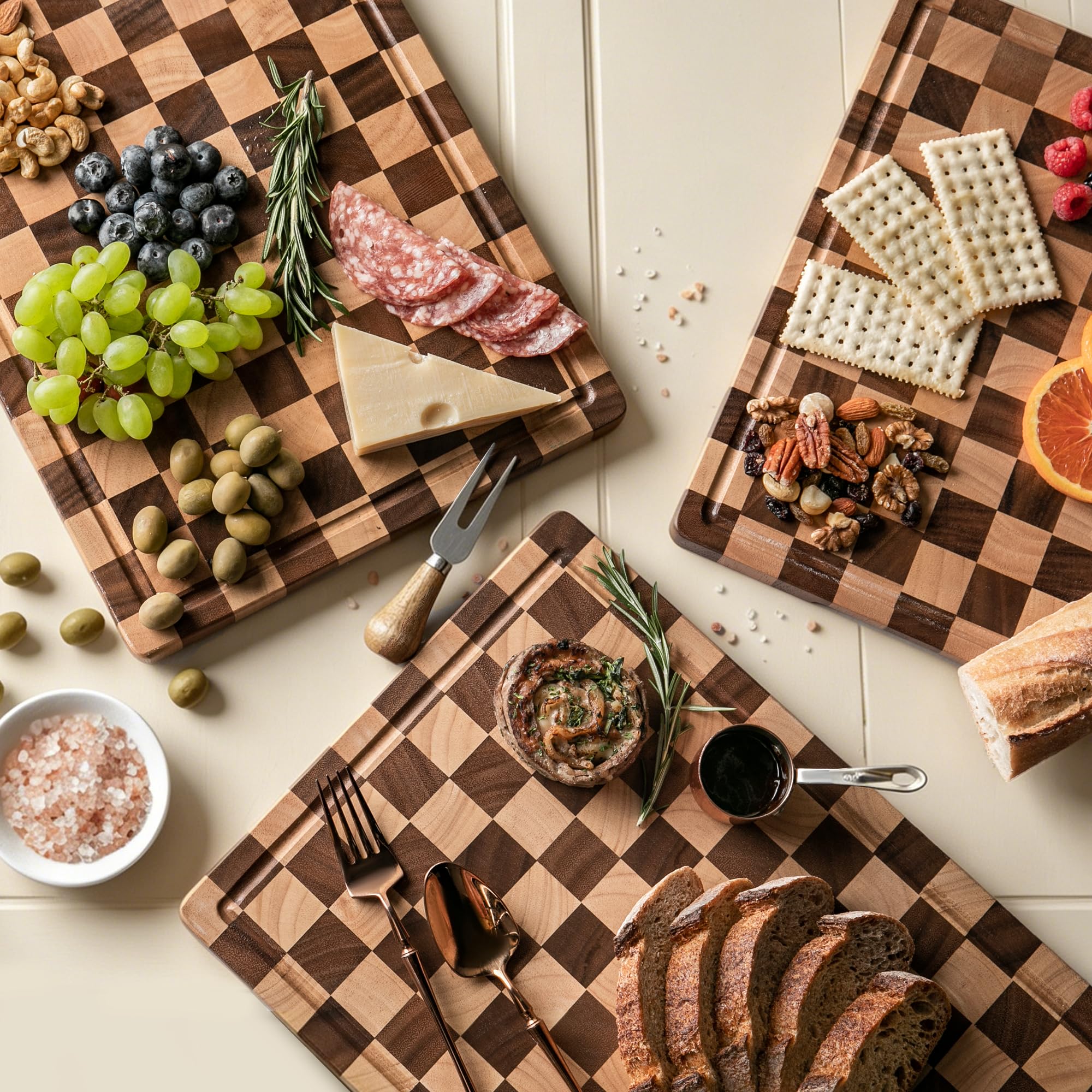 Acacia Wood Cutting Board with Juice Groove and Handles